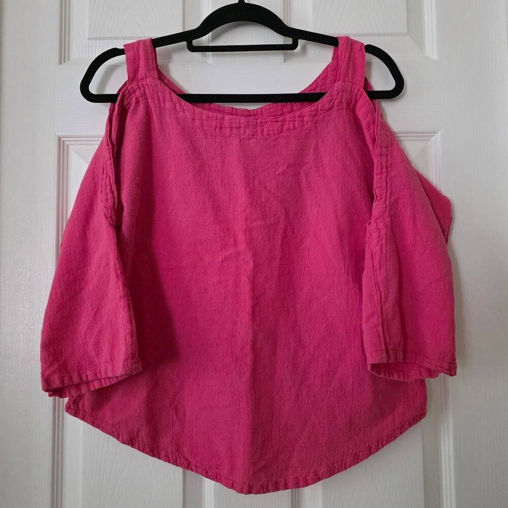 Oh My Gauze Pink 100% Cotton Cold Shoulder 3/4 Sleeve Top Size S/M